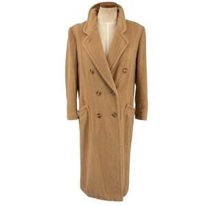 Marvin Richards Vintage 100% Camel Hair Long Double Breast Coat Size 8 Petite